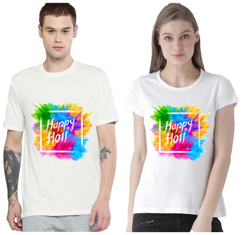 

Freely Couple Half-Sleeve Cotton White Color Printed T-Shirts - Pack Of 2 (Holi Edition)