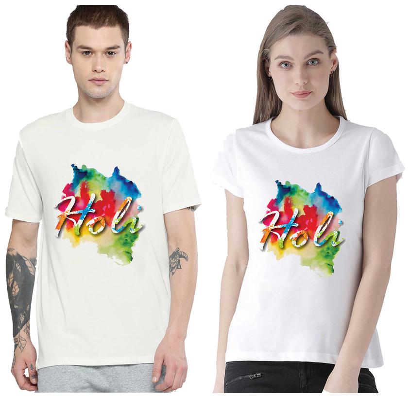 

Freely Couple Half-Sleeve Cotton White Color Printed T-Shirts - Pack Of 2 (Holi Edition)