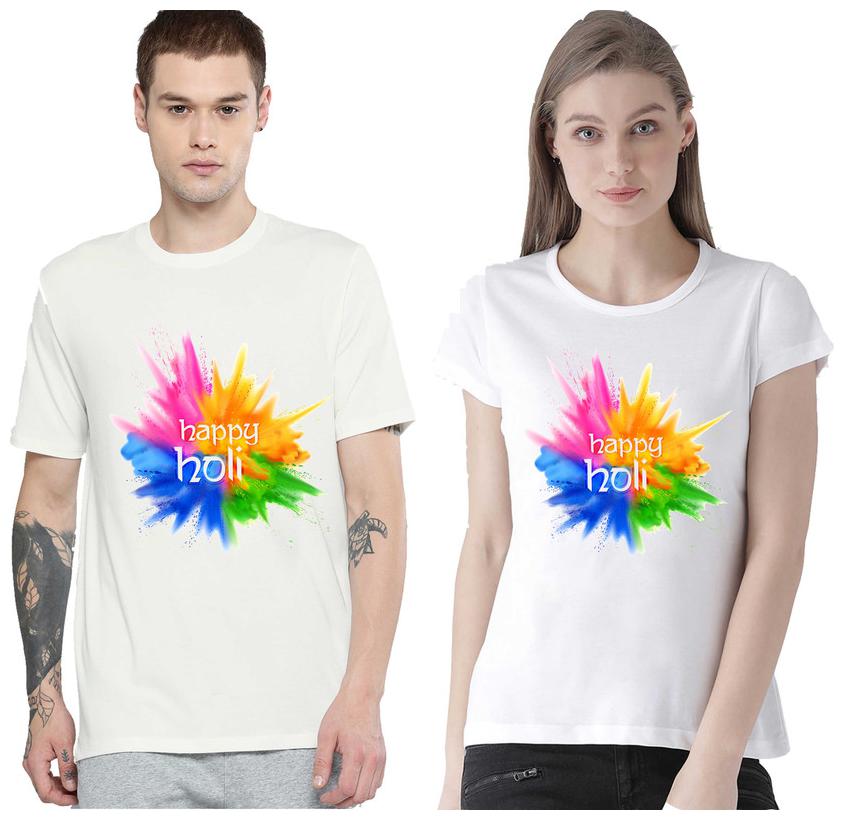 

Freely Couple Half-Sleeve Cotton White Color Printed T-Shirts - Pack Of 2 (Holi Edition)
