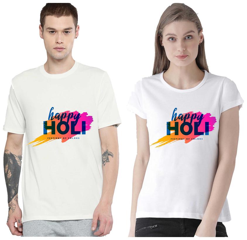 

Freely Couple Half-Sleeve Cotton White Color Printed T-Shirts - Pack Of 2 (Holi Edition)
