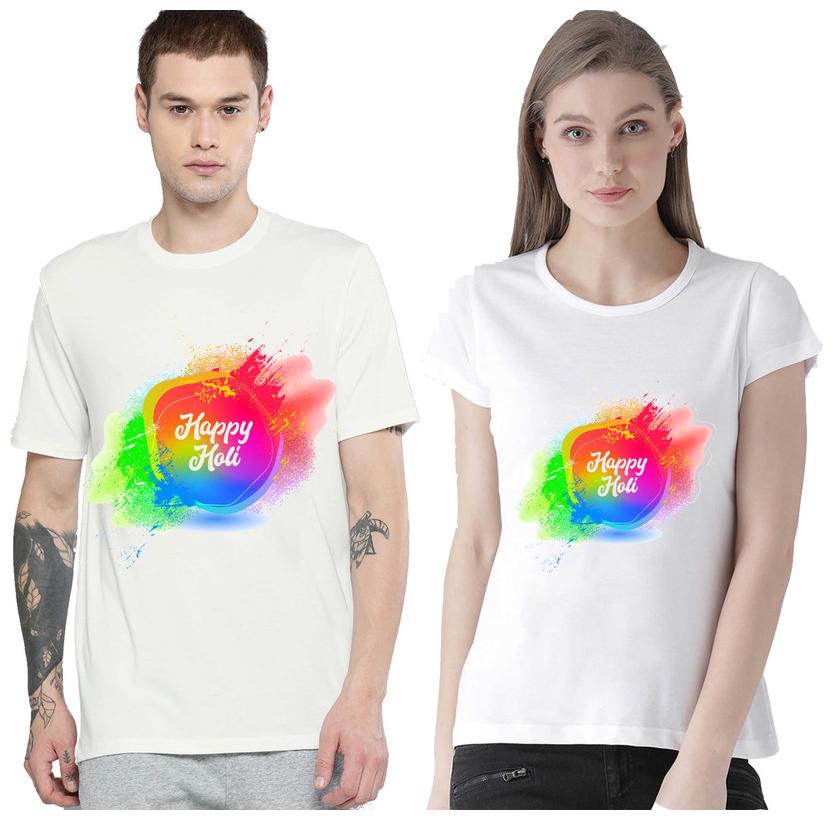 

Freely Couple Half-Sleeve Poly-Cotton Printed White Color T-Shirts - Pack of 2 (HOLI EDITION)