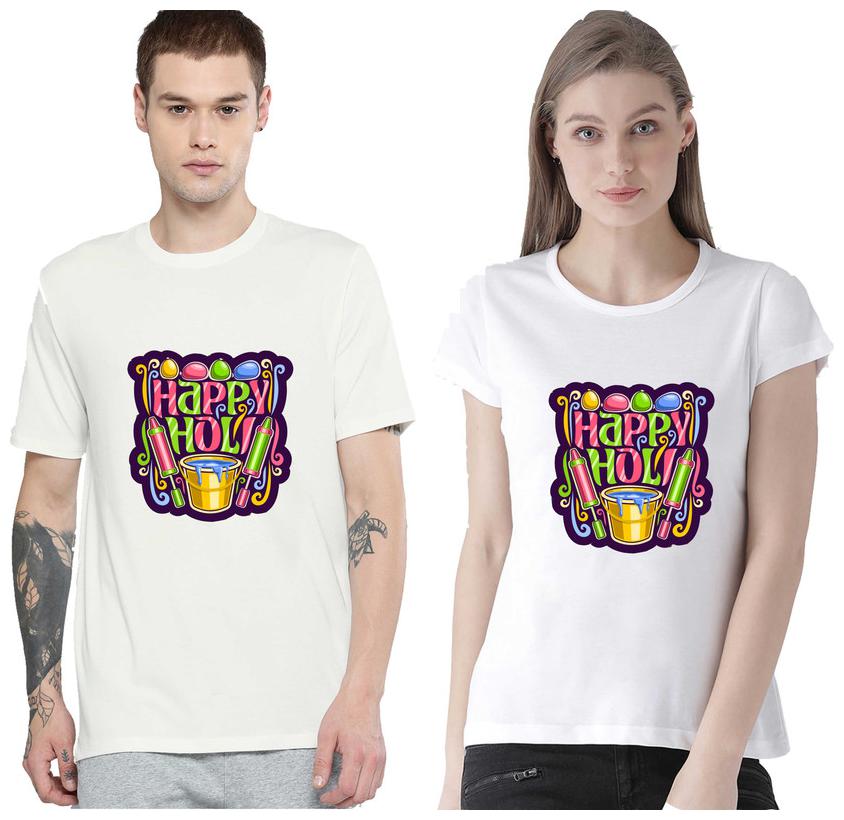 

Freely Couple Half-Sleeve Cotton White Color Printed T-Shirts - Pack Of 2 (Holi Edition)