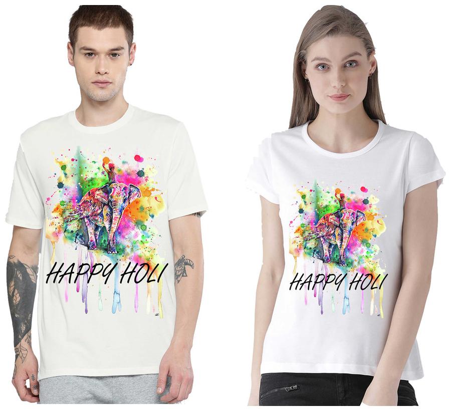 

Freely Couple Half-Sleeve Poly-Cotton Printed White Color T-Shirts - Pack of 2 (HOLI EDITION)