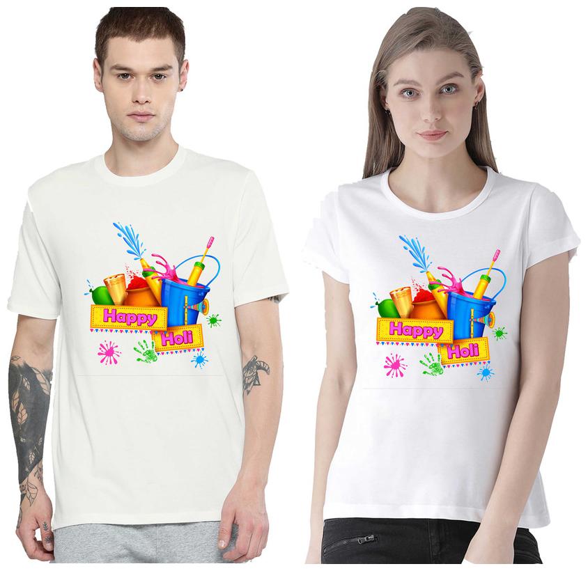 

Freely Couple Half-Sleeve Cotton White Color Printed T-Shirts - Pack Of 2 (Holi Edition)