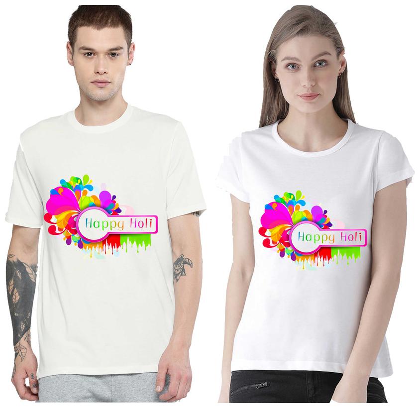 

Freely Couple Half-Sleeve Cotton White Color Printed T-Shirts - Pack Of 2 (Holi Edition)