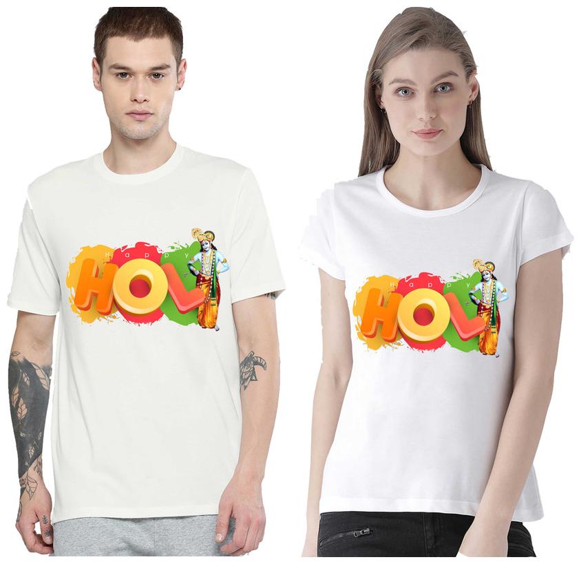 

Freely Couple Half-Sleeve Cotton White Color Printed T-Shirts - Pack Of 2 (Holi Edition)