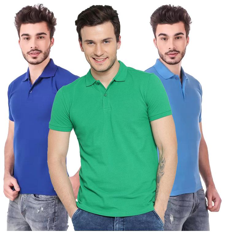 

Freely Men Blue Green Regular fit Cotton Blend Polo collar T-Shirt - Pack Of 3