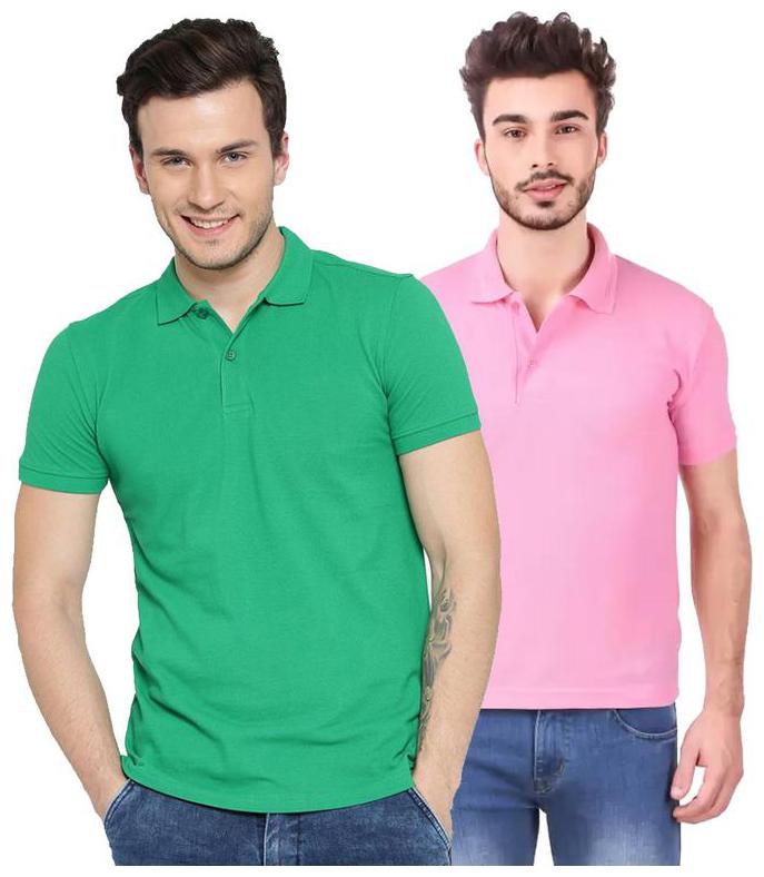 

Freely Men Green Pink Regular fit Cotton Blend Polo collar T-Shirt - Pack Of 2