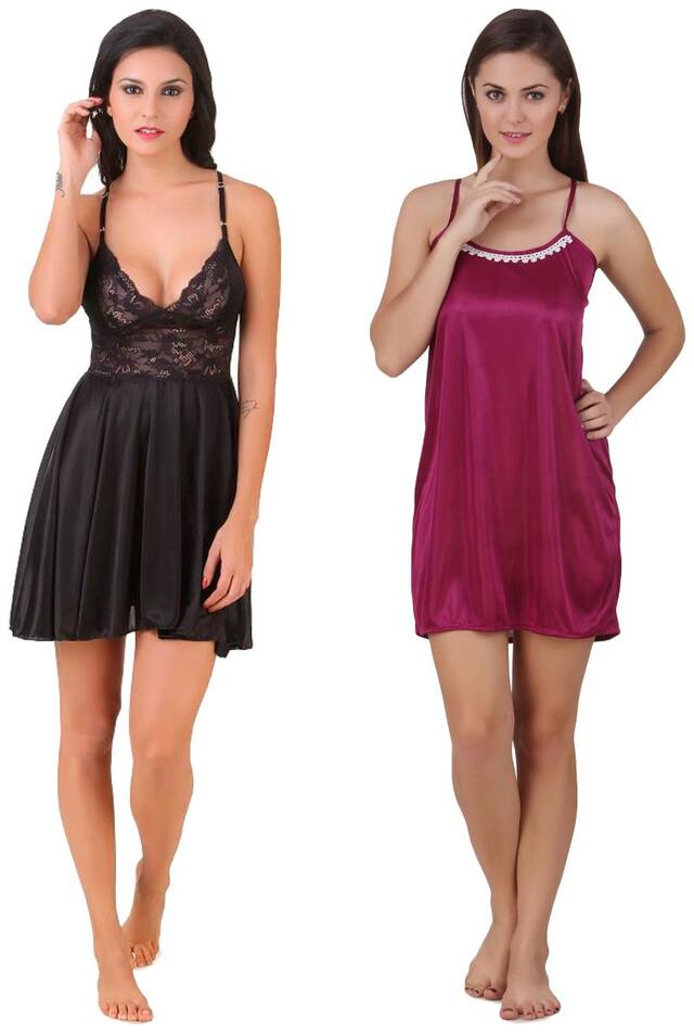 Freely Multicolor Babydoll Nighties - Combo of 2