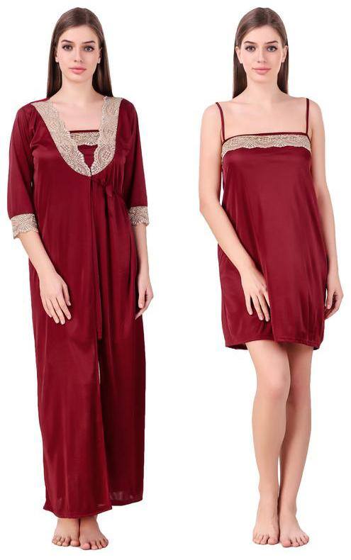 Freely Maroon Nighty with Robe