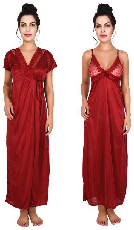 Freely Maroon Nighty with Robe