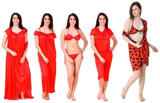 Freely Women's Satin Nighty set with 3 pcs robe set