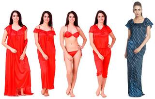 Freely Women's Satin Nighty set with full gown
