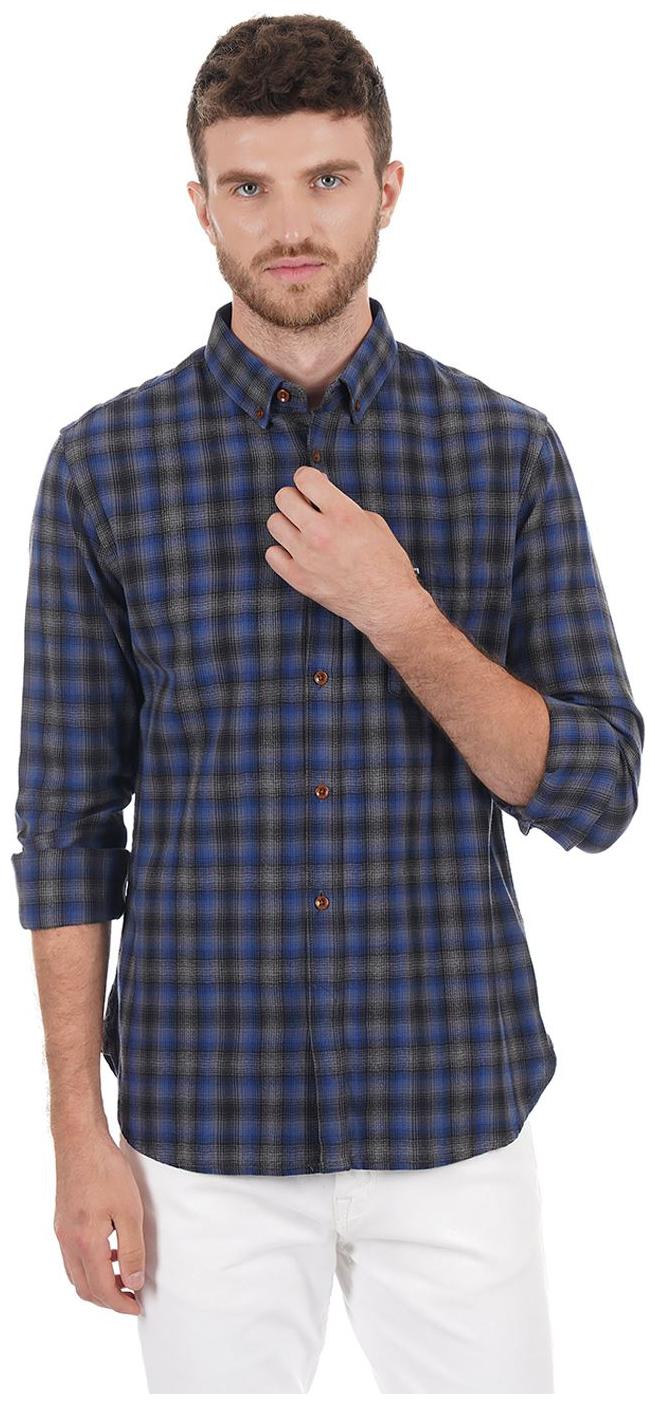 

French Connection Men Blue Checked Slim Fit Casual Shirt