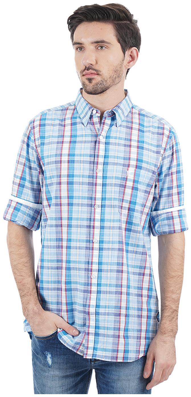 

Fcuk Men Blue Checked Slim Fit Casual Shirt