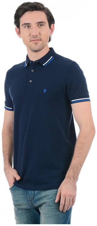 French Connection Men Navy Blue Polo Neck T-Shirt