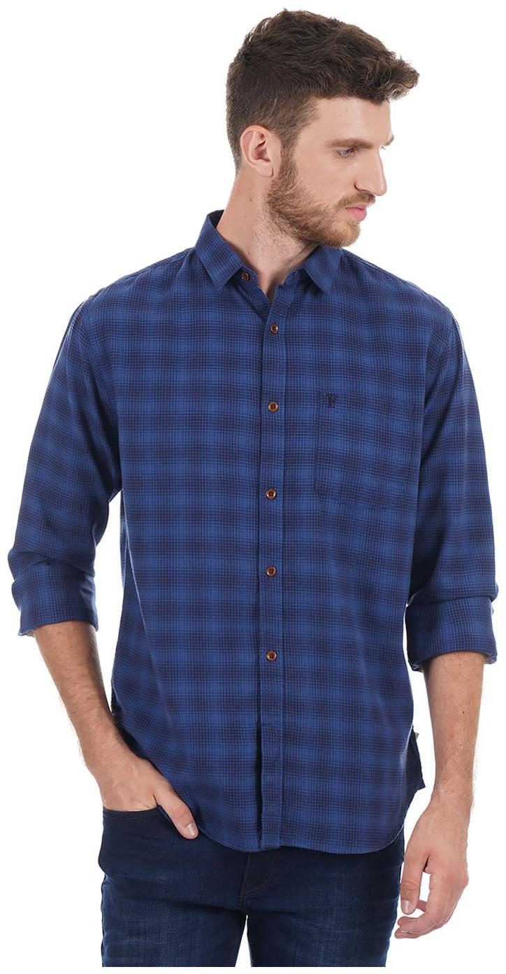 

French Connection Men Blue Checked Slim Fit Casual Shirt