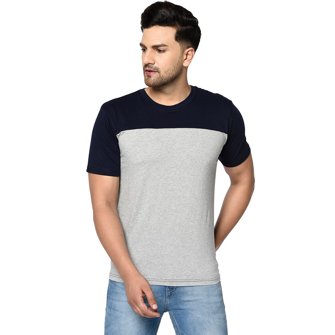 

FREQUE Men Blue Grey Regular fit Cotton Blend Round neck T-Shirt - Pack Of 1