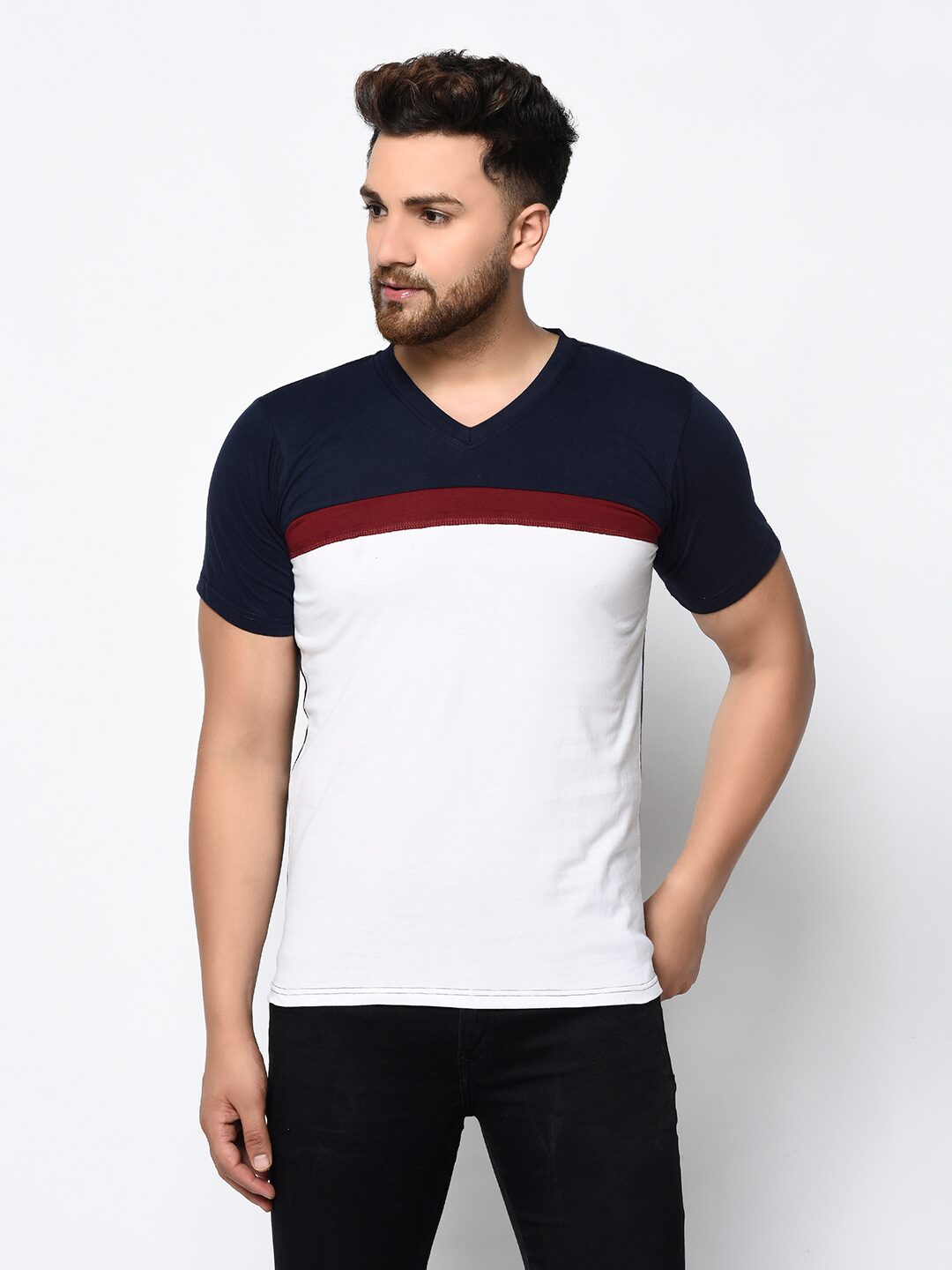 

FREQUE Men Multi Regular fit Cotton Blend V neck T-Shirt - Pack Of 1