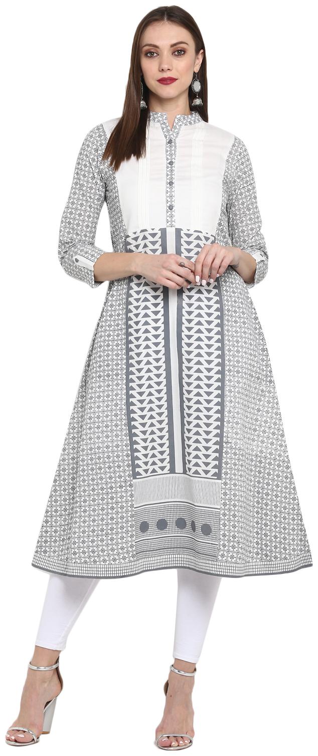

FRIENDI Cotton Printed A-Line Kurta For Women Color White