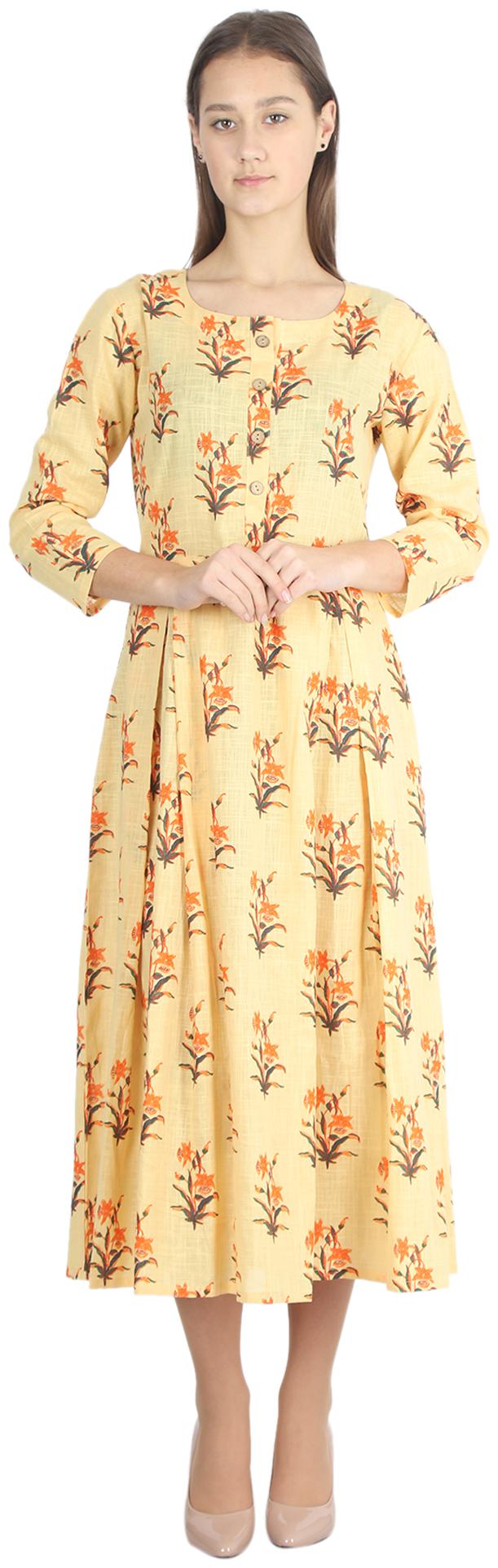 

FRIENDI Cotton Floral A-Line Kurta For Women Color Yellow