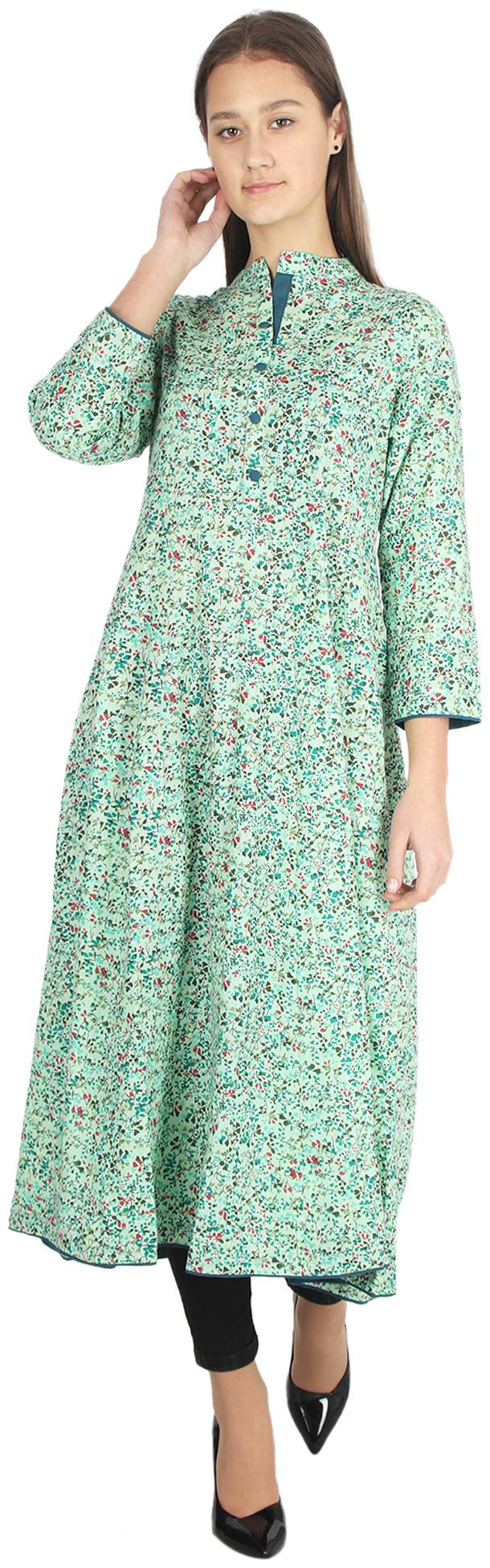 

FRIENDI Cotton Printed A-Line Kurta For Women Color Green