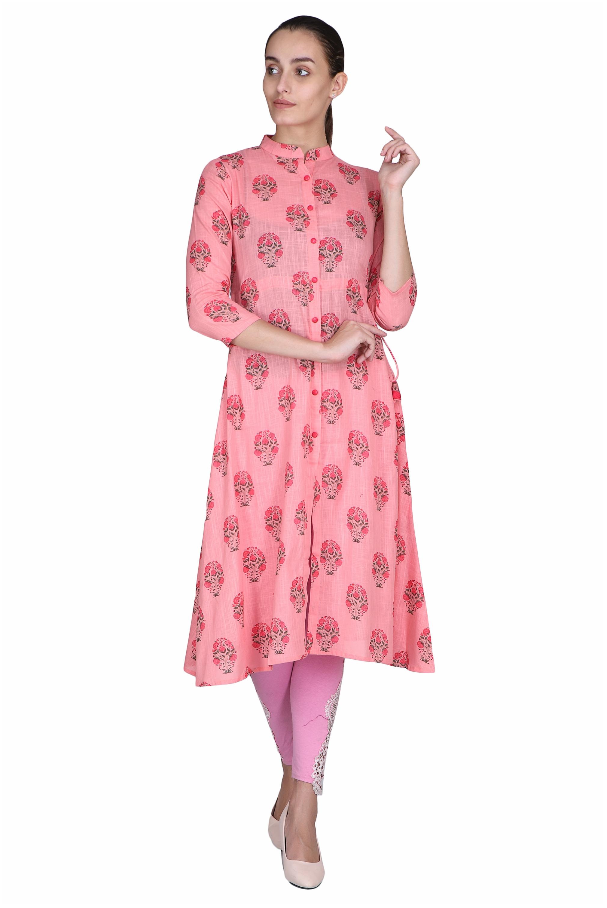 

FRIENDI Cotton Floral Women Pink Kurta