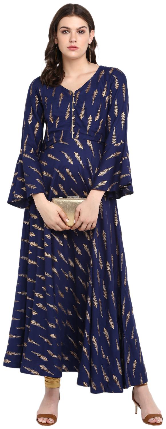 

FRIENDI Women Navy Blue Printed Anarkali Kurta