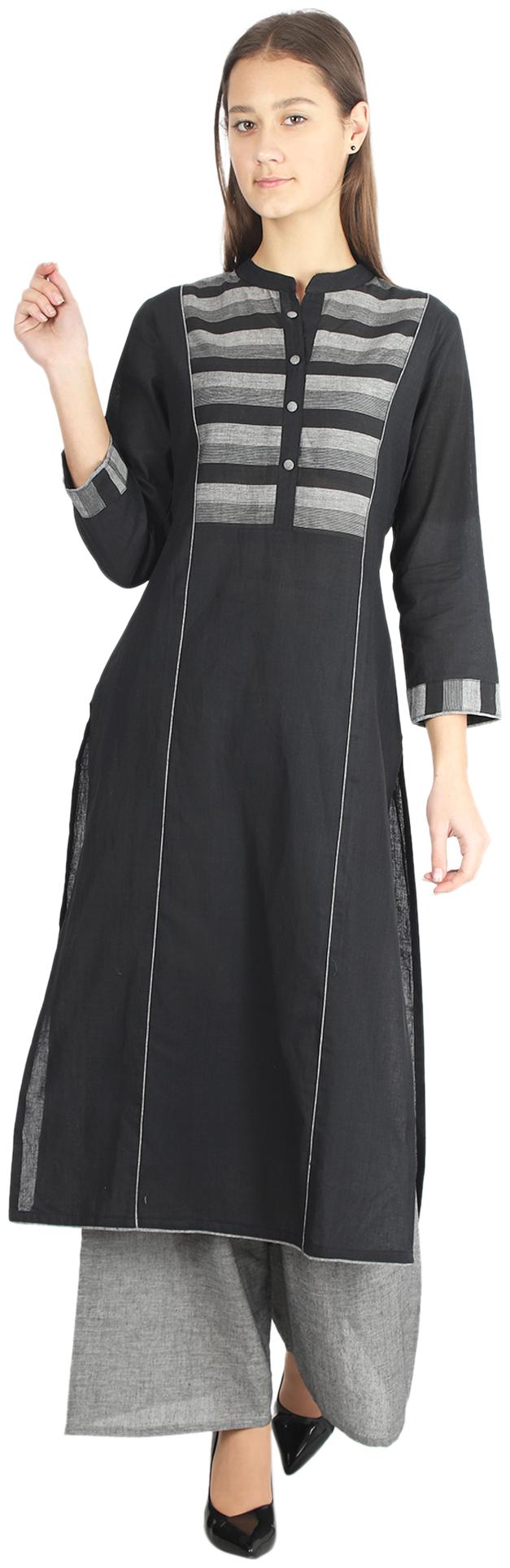 

FRIENDI Women Black Striped Straight Kurta With Palazzo