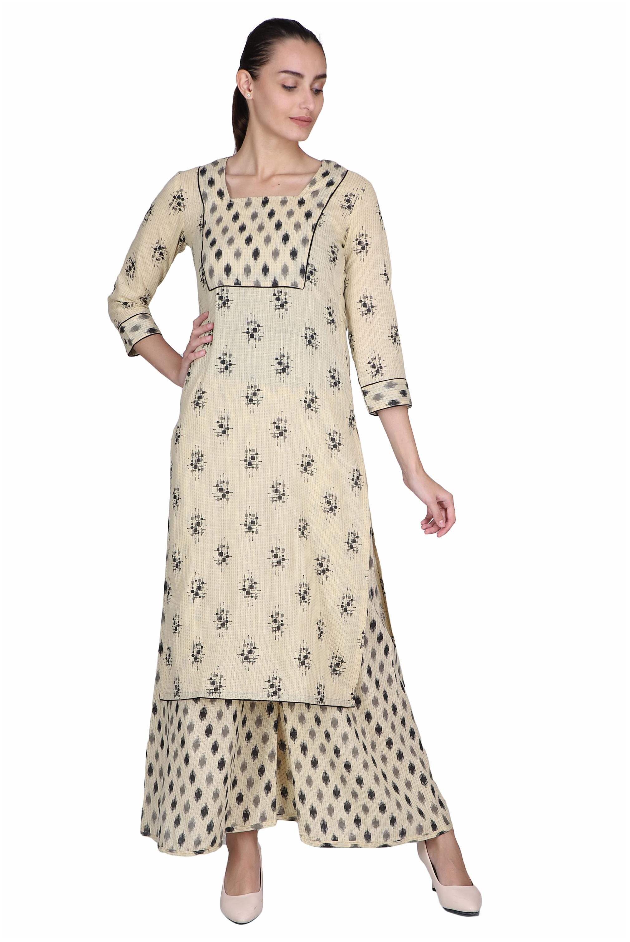 

FRIENDI Women Beige Printed Straight Kurta With Palazzo