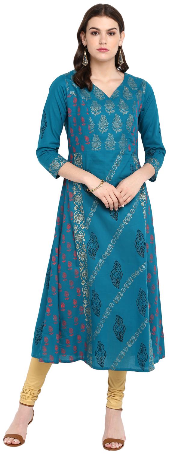 

FRIENDI Women Cotton Kurta Turquoise