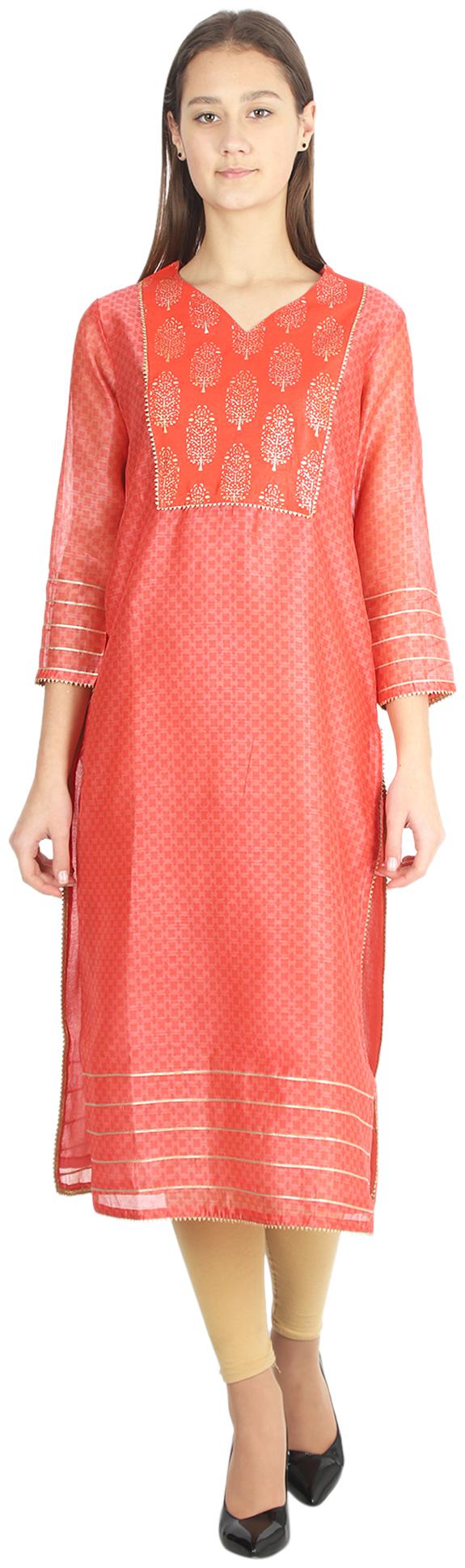 

FRIENDI Women Orange Printed Straight Kurta