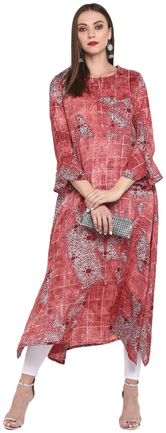 

FRIENDI Women Cotton A Line Kurta -Pink