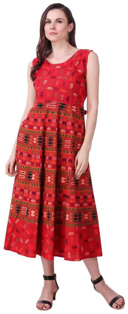 

FrionKandy Red Printed A-line dress
