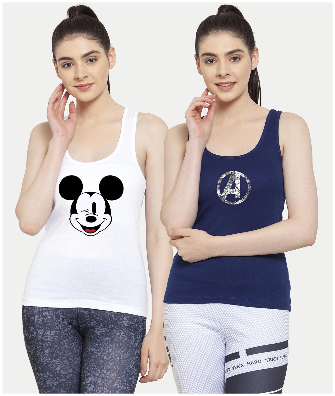 

Friskers Women White Blue Regular fit U neck Cotton Tank top