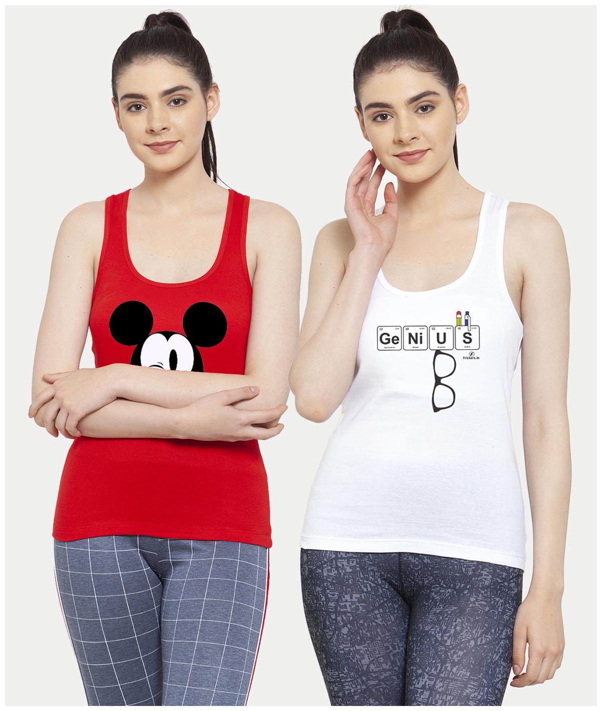 

Friskers Women Red White Regular fit U neck Cotton Tank top