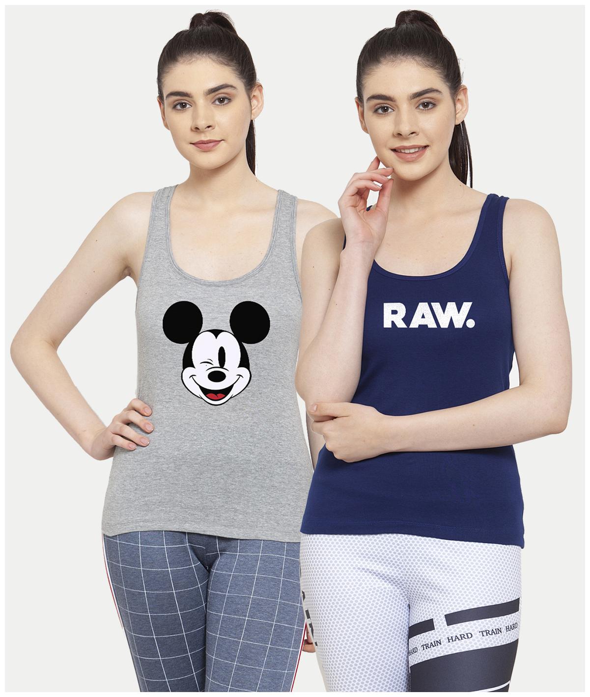 

Friskers Women Grey Blue Regular fit U neck Cotton Tank top