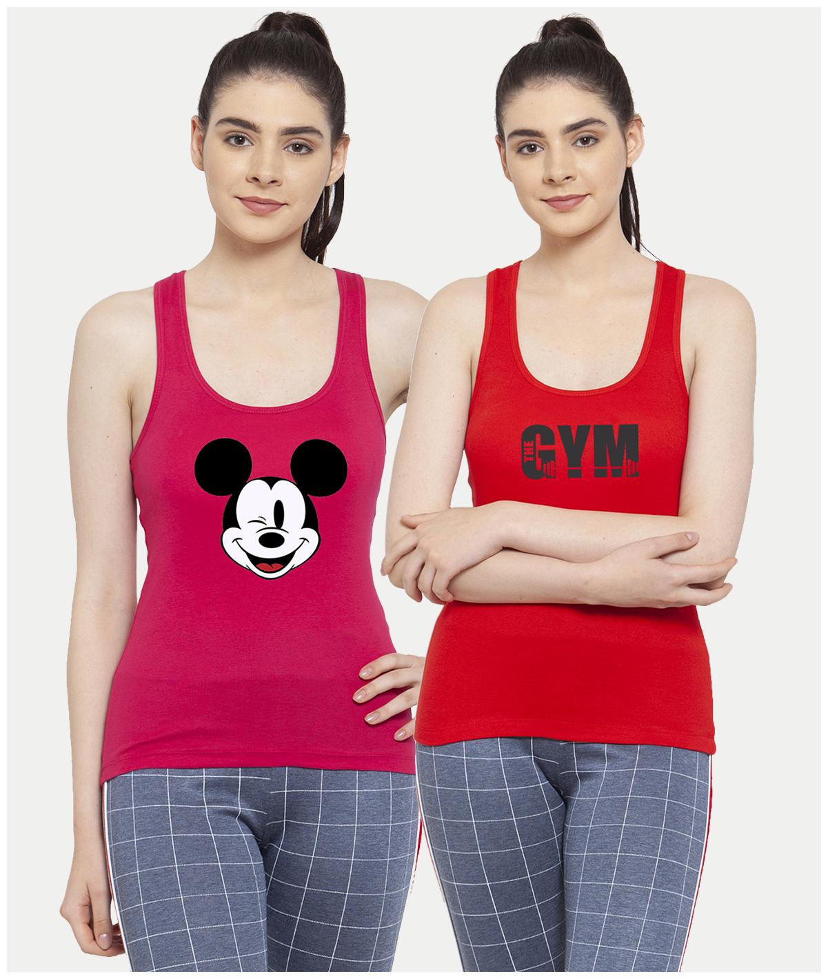 

Friskers Women Pink Red Regular fit U neck Cotton Tank top