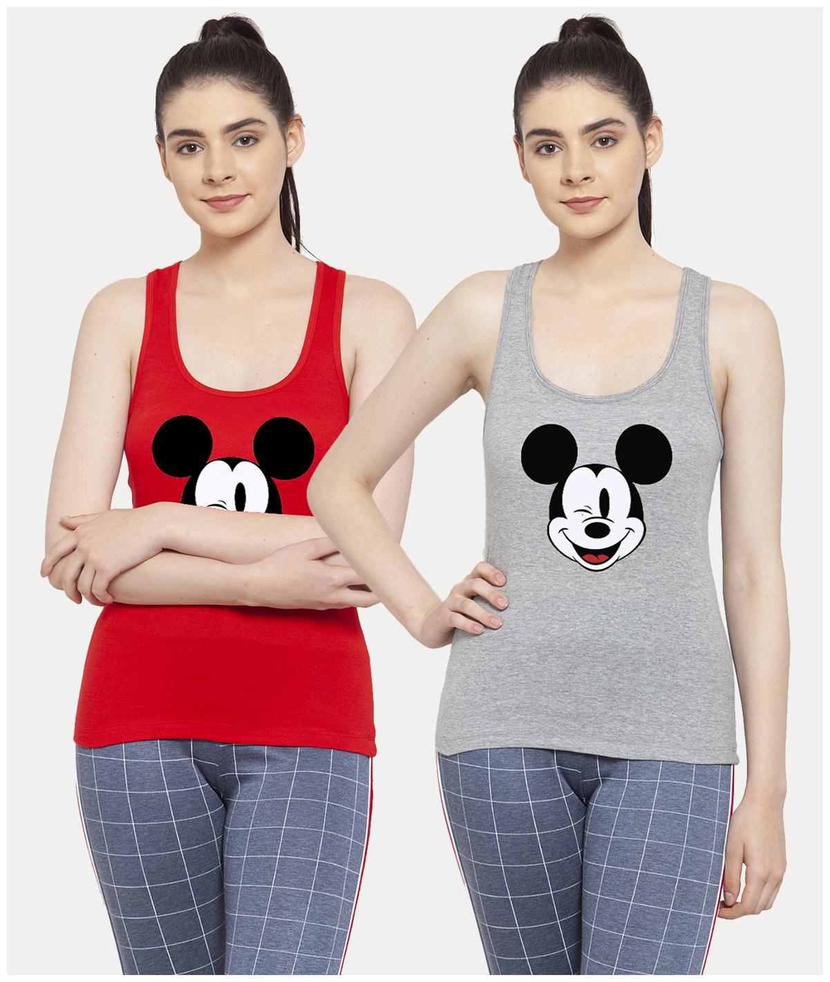 

Friskers Women Red Grey Regular fit U neck Cotton Tank top