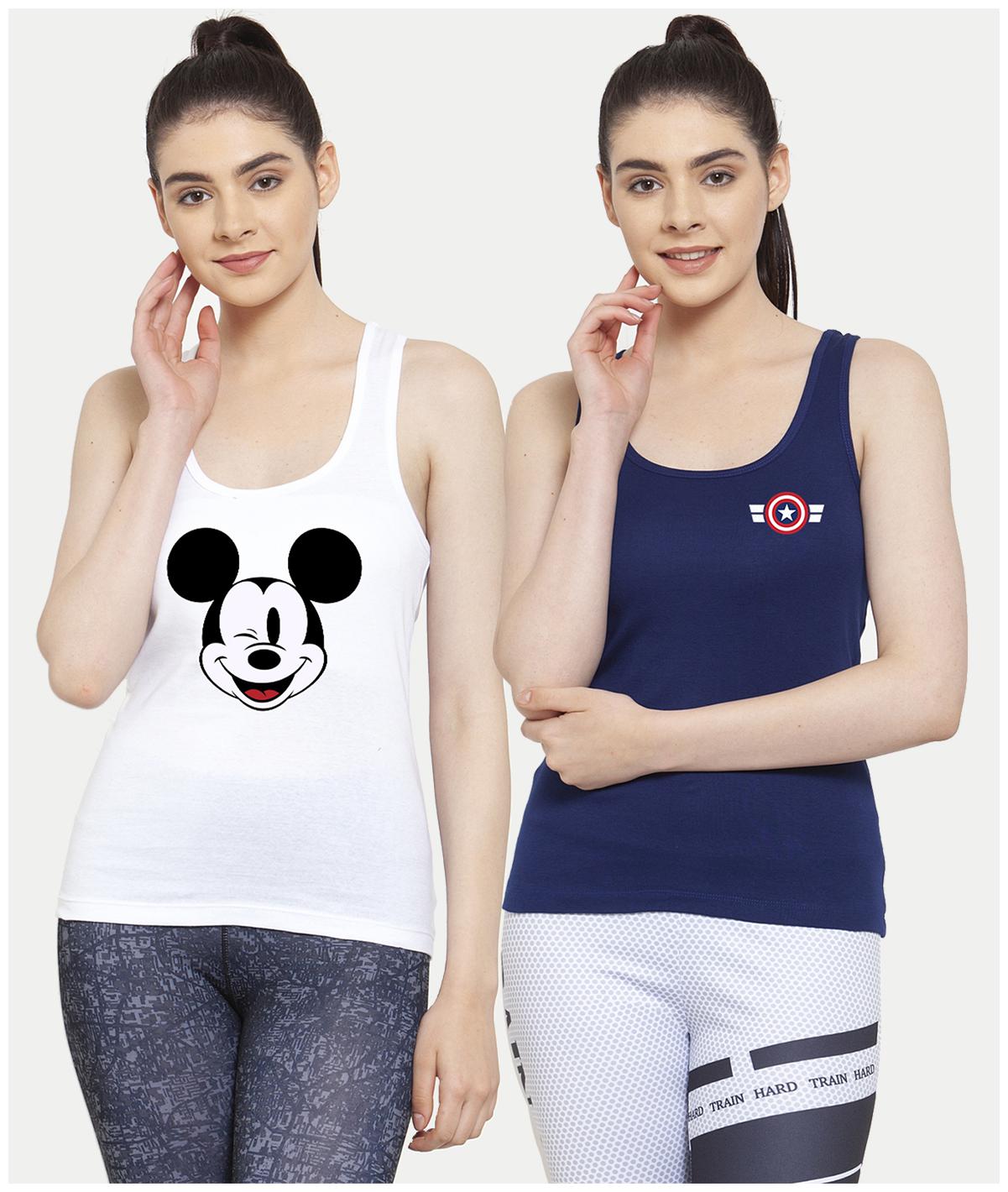 

Friskers Women White Blue Regular fit U neck Cotton Tank top