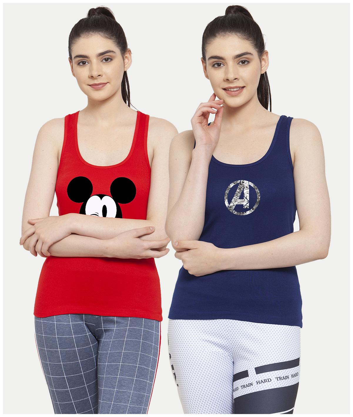 

Friskers Women Red Blue Regular fit U neck Cotton Tank top