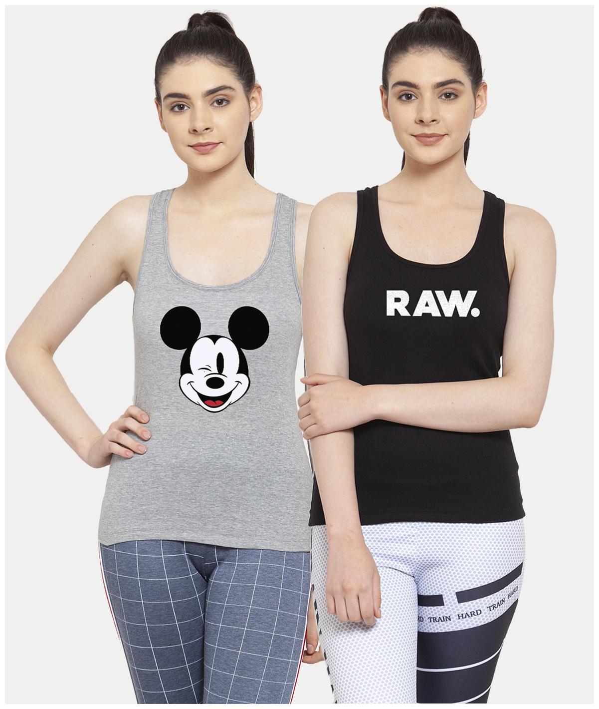 

Friskers Women Grey Black Regular fit U neck Cotton Tank top