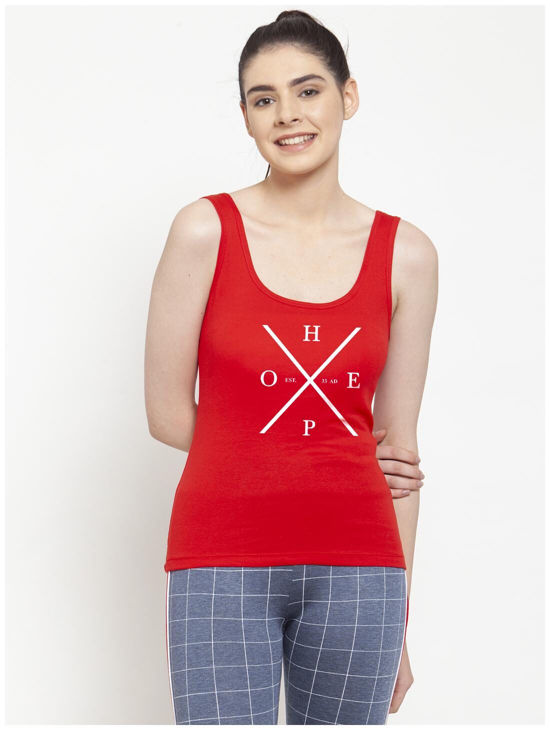 

Friskers Women Red Regular fit U neck Cotton Tank top