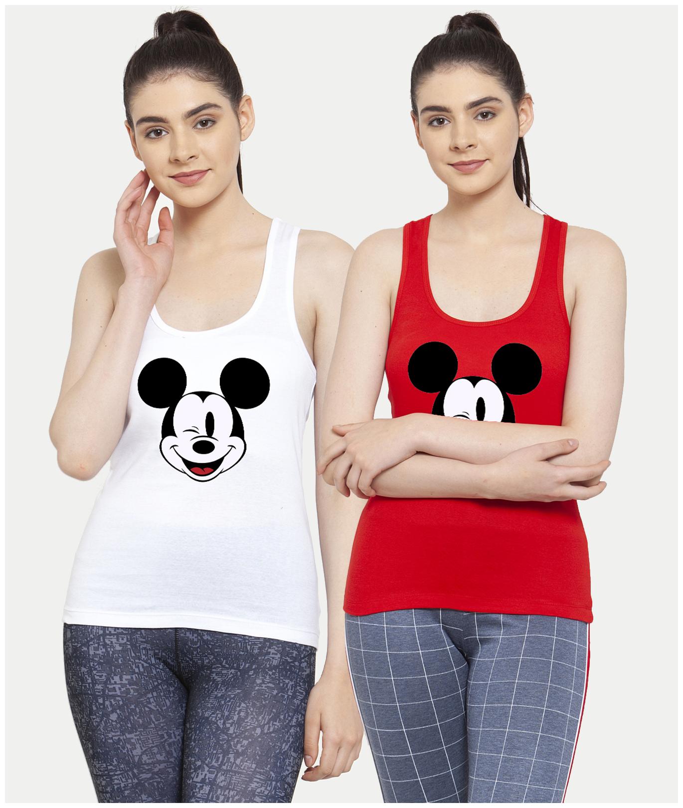 

Friskers Women White Red Regular fit U neck Cotton Tank top