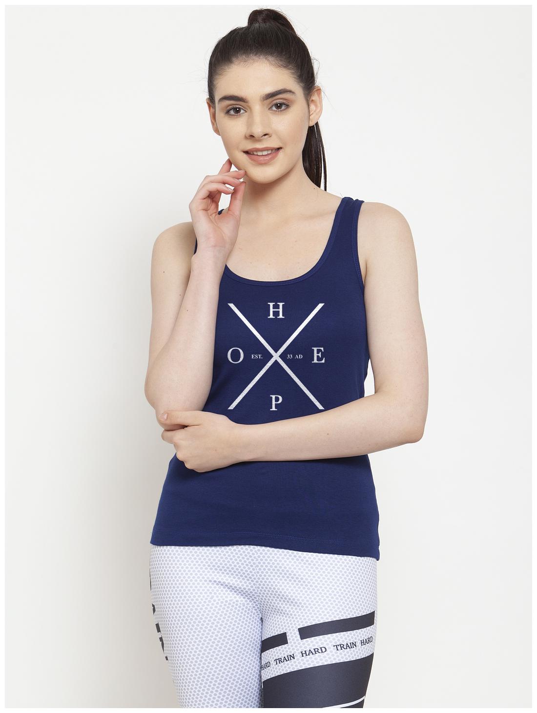 

Friskers Women Blue Regular fit U neck Cotton Tank top
