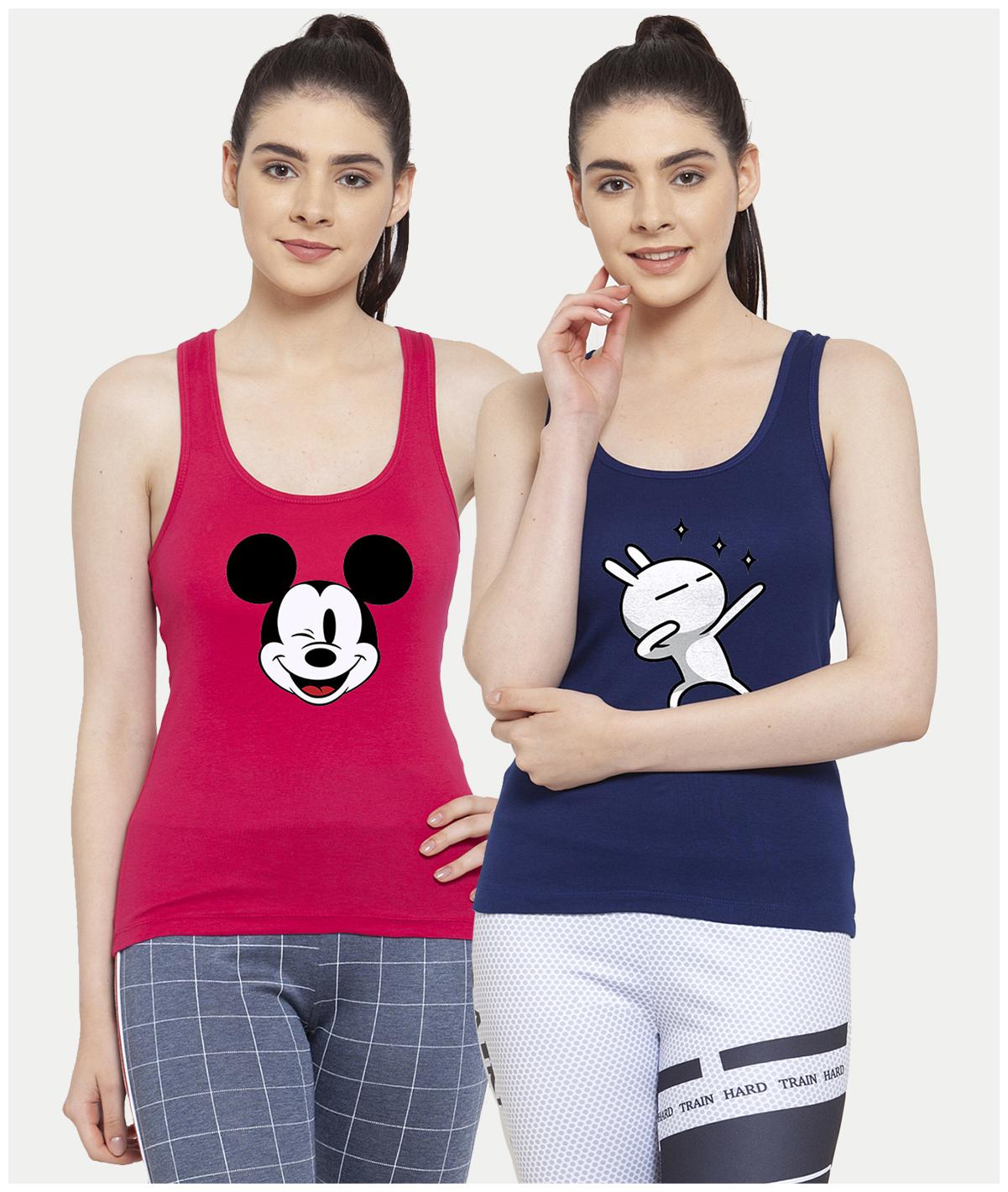 

Friskers Women Pink Blue Regular fit U neck Cotton Tank top