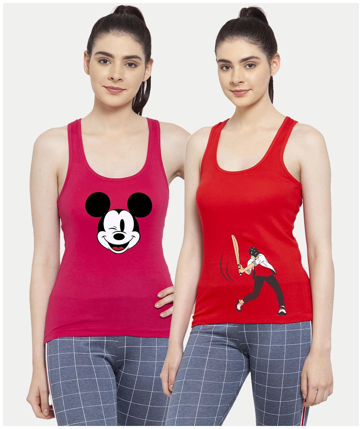 

Friskers Women Pink Red Regular fit U neck Cotton Tank top
