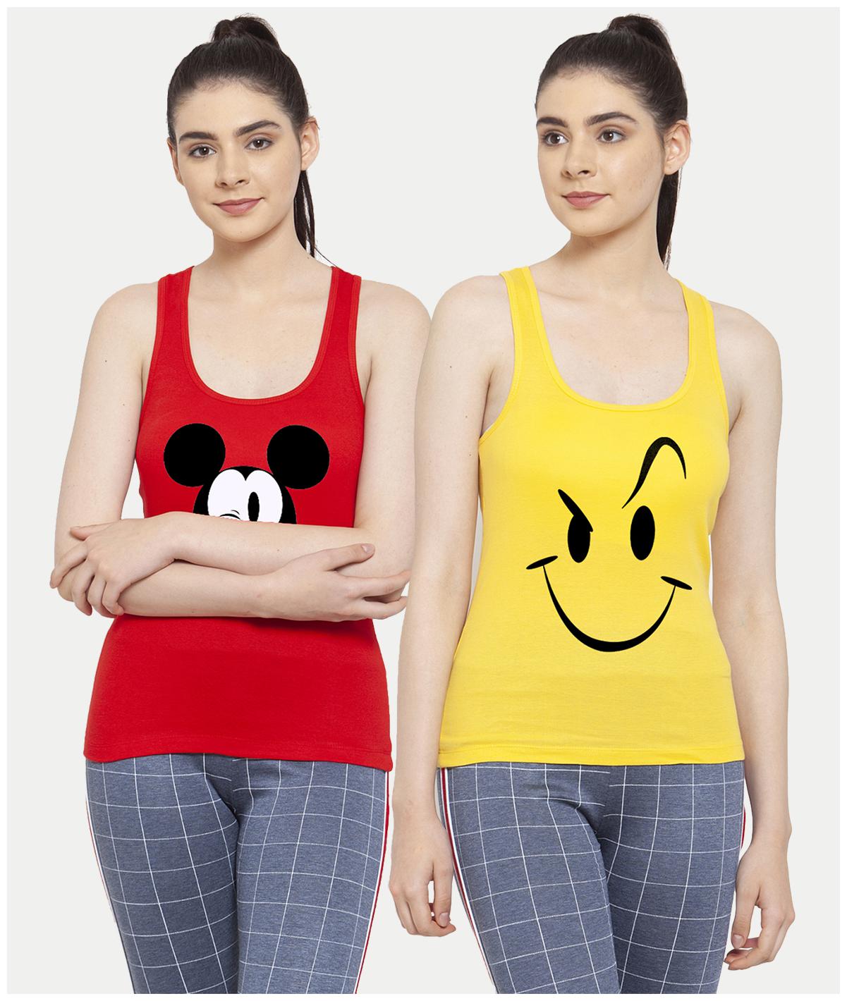 

Friskers Women Red Yellow Regular fit U neck Cotton Tank top