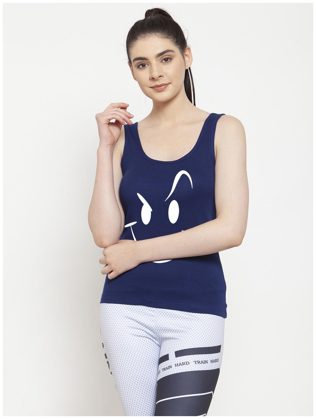 

Friskers Women Blue Regular fit U neck Cotton Tank top