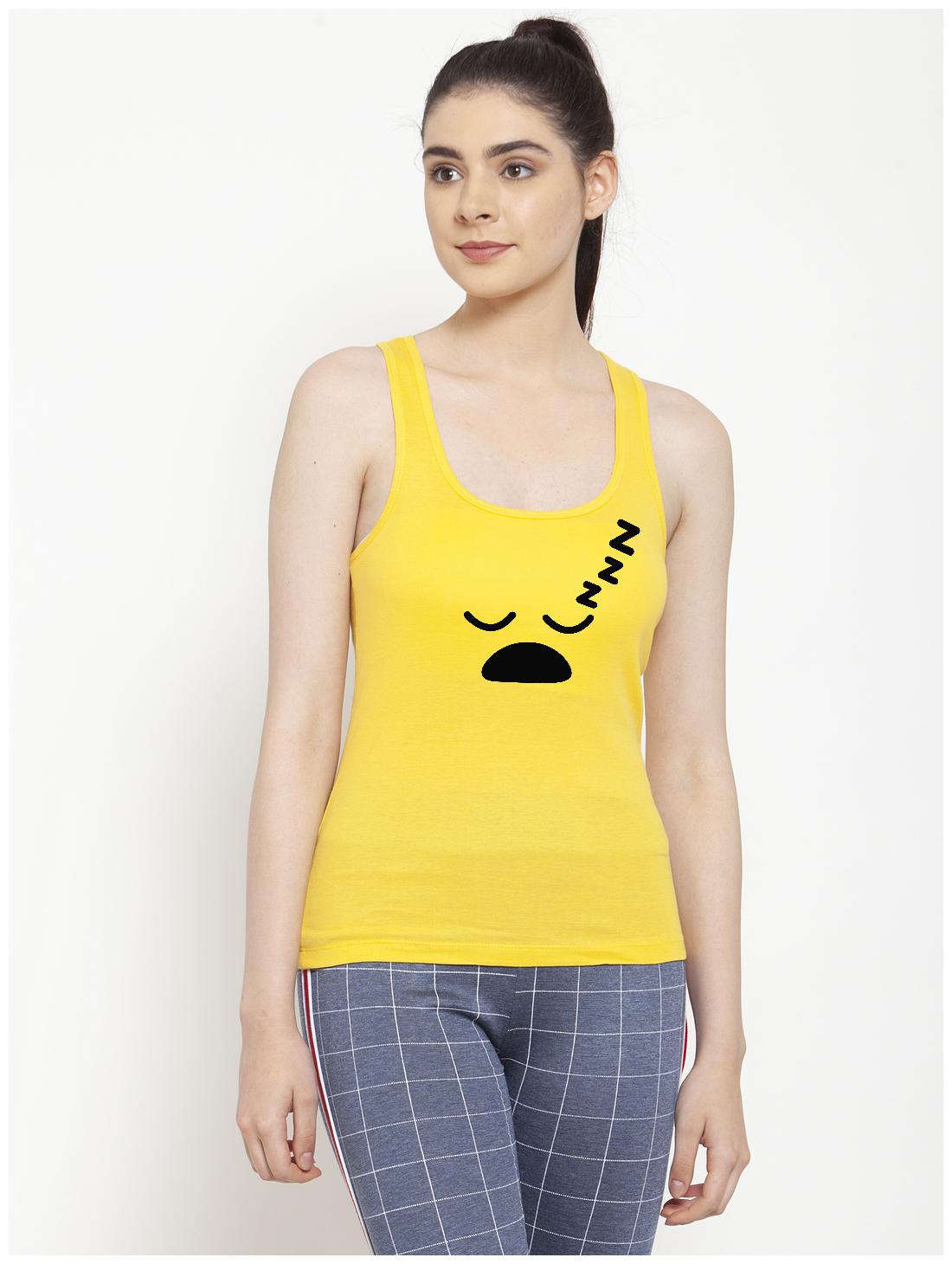 

Friskers Women Yellow Regular fit U neck Cotton Tank top